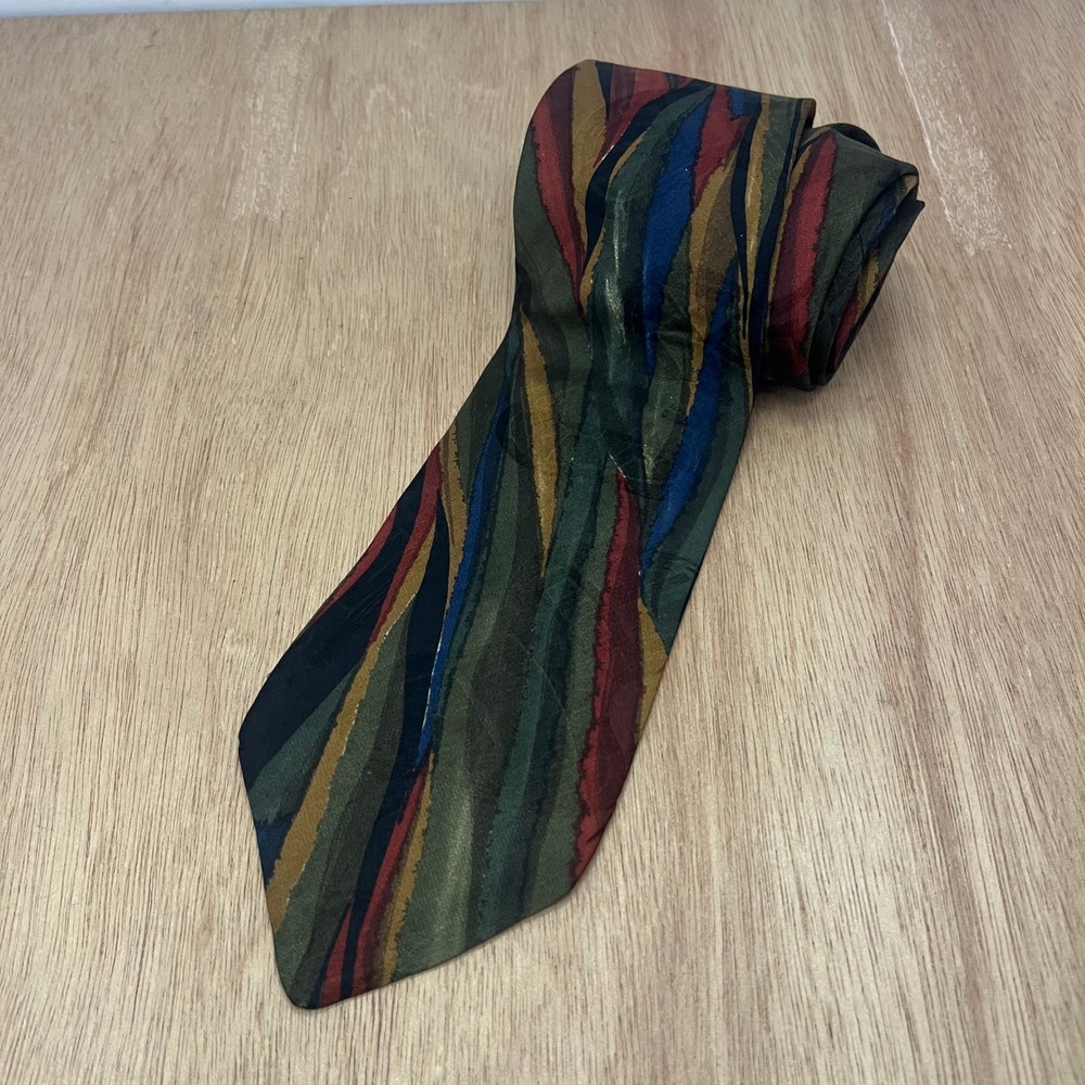 Villa Bugatti Necktie Men One Size Multicolor Abstract Striped 100 Italian Silk